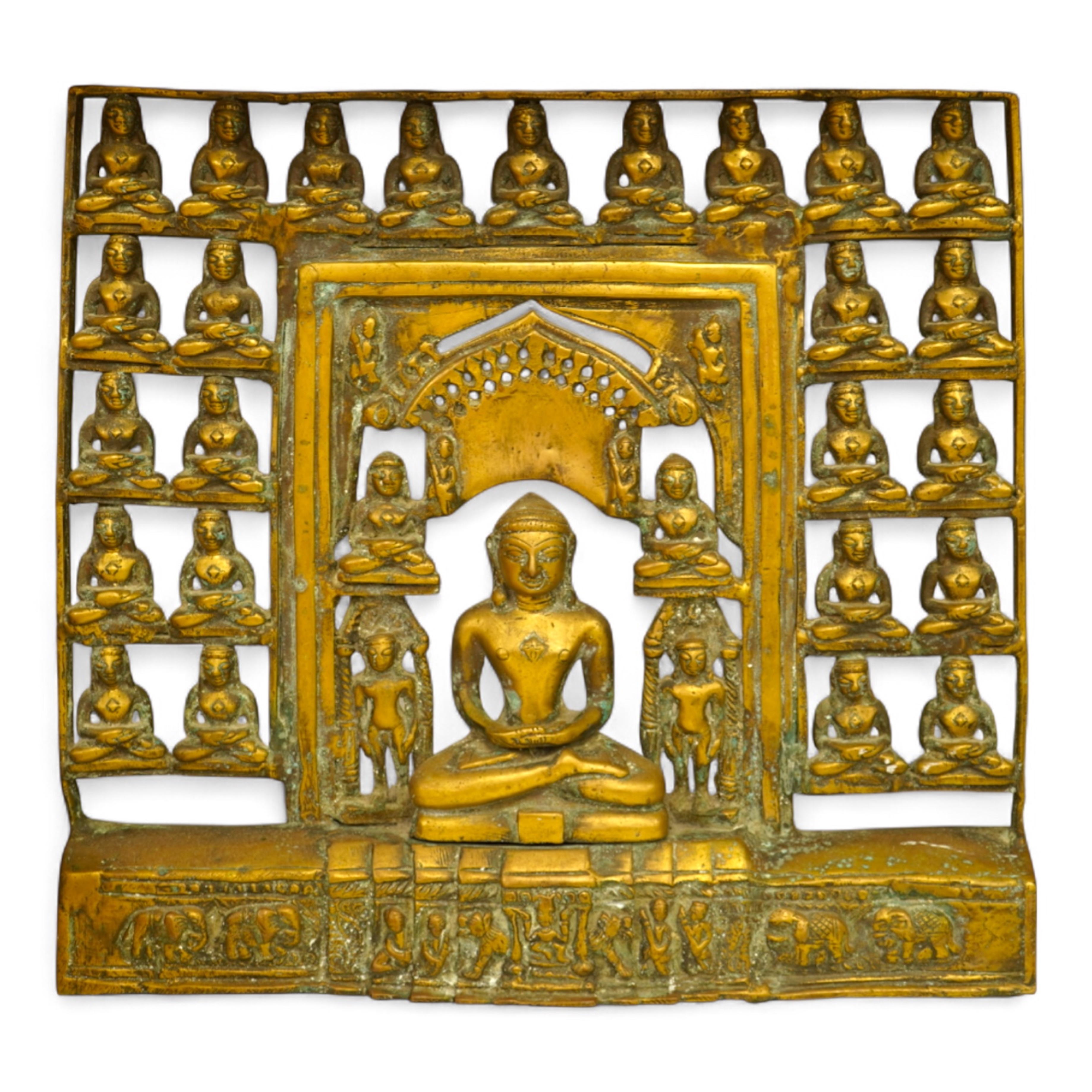 An Indian bronze temple panel with deities, 40cm high